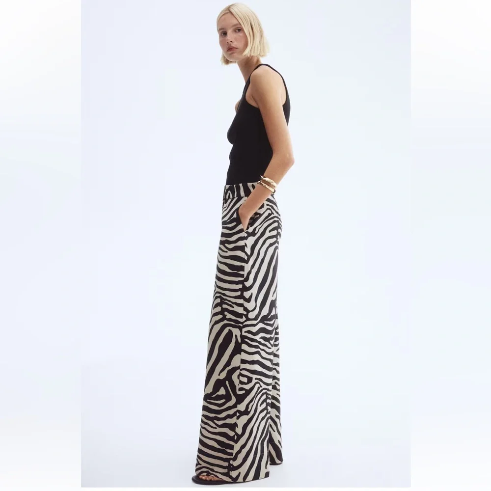 🦓 H&M Zebra Print Wide-Leg Twill Pants NWT Size 6 - Picture 3 of 6